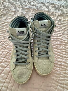 P448 Light Gray High-Top Sneakers with Padded Collar